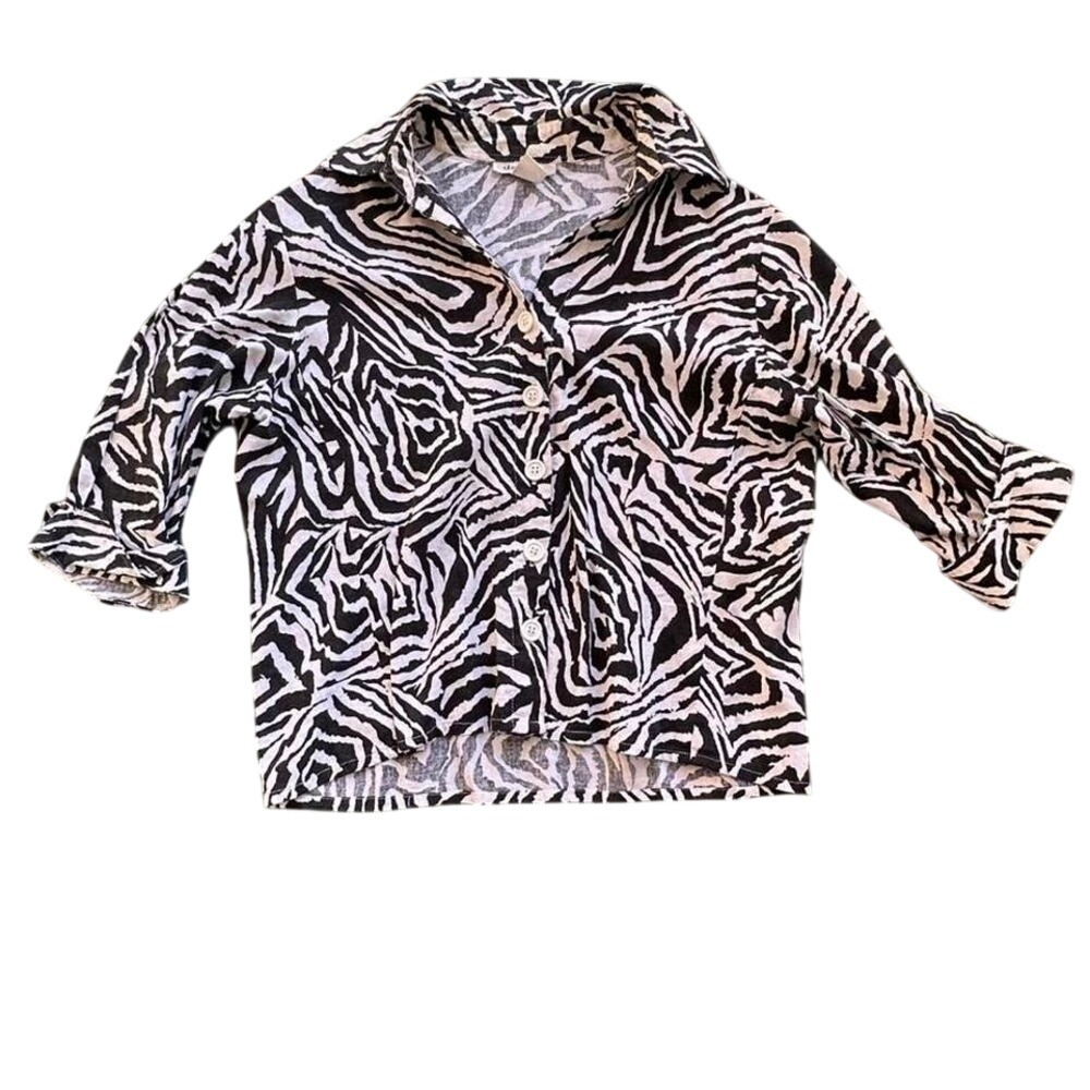 David N black & white zebra print button up shirt Size Ly2k